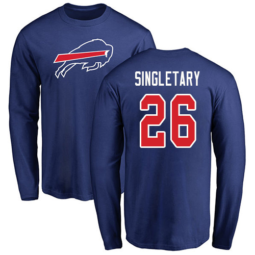 Men NFL Buffalo Bills #26 Devin Singletary Royal Blue Name and Number Logo Long Sleeve T Shirt